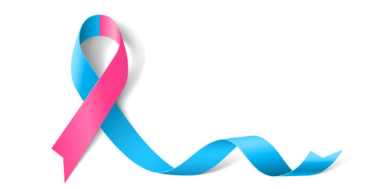 Pink and blue breast cancer ribbon 